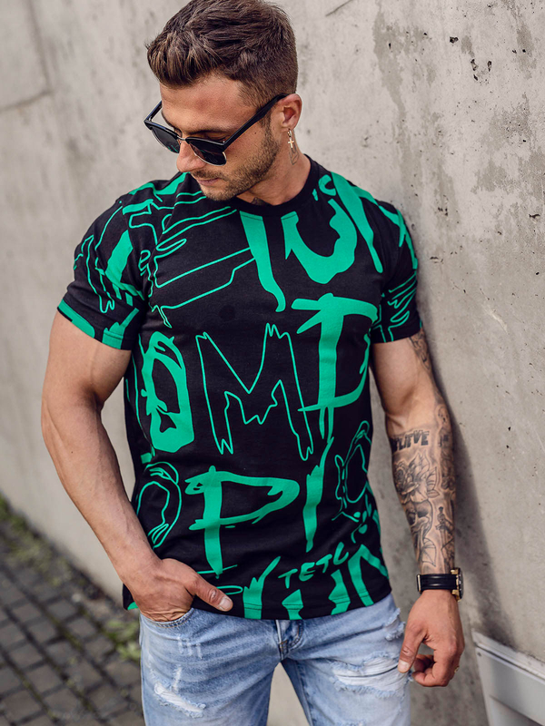 Herren Baumwoll T-Shirt mit Motiv Schwarz Bolf KS1972A