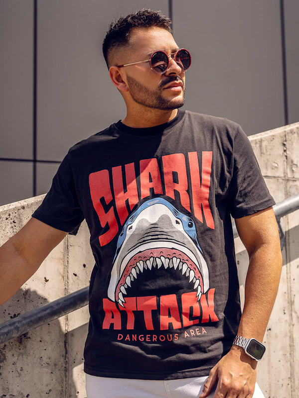 Herren Baumwoll T-Shirt mit Print Schwarz Bolf 143020A