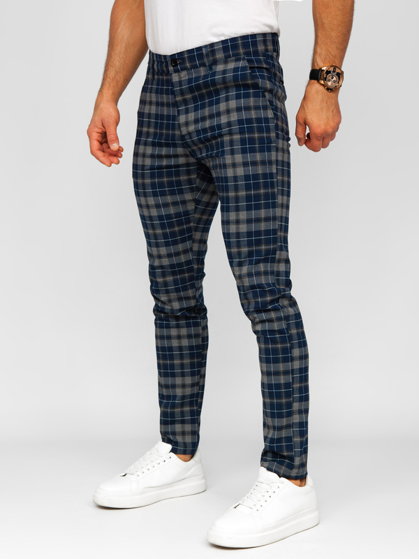 Herren Elegante Hose Kariert Dunkalblau Bolf 184142