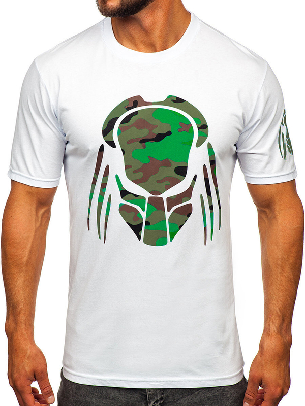 Herren Baumwoll T-Shirt mit Motiv Weiß Bolf 192379