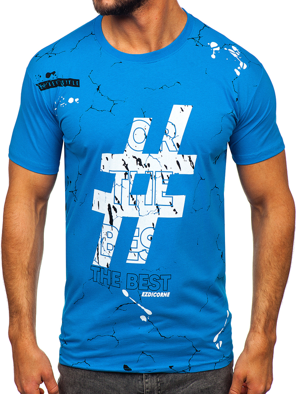 Herren Baumwoll T-Shirt mit Motiv Azurblau Bolf 14728