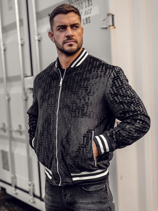 Herren Zweiseitige Winterjacke Bomberjacke Collegejacke Schwarz Bolf 3B105