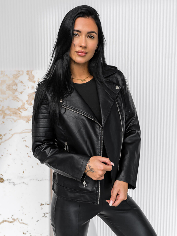 Damen Kunstlederjacke Bikerjacke Schwarz Bolf 11Z8097