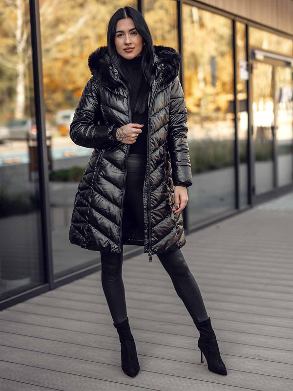 Damen Gepolsterte Winterjacke Mantel mit Kapuze Schwarz Bolf 16M9100A2