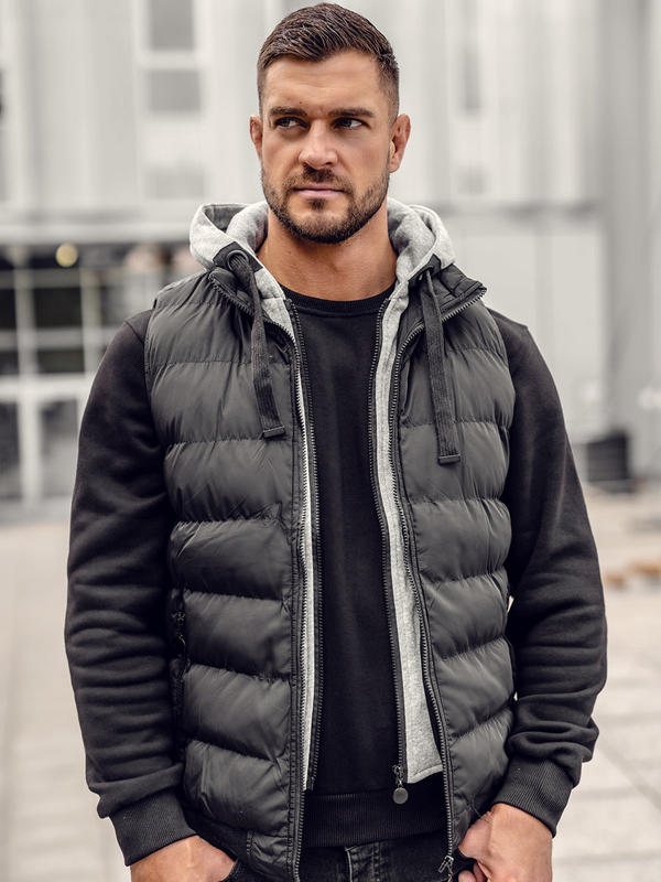 Herren Steppweste mit Kapuze Schwarz Bolf 5M751A