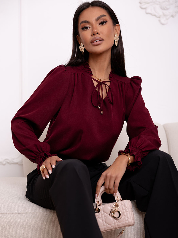 Damen Bluse elegant mit Bindung bordeaux Bolf 546
