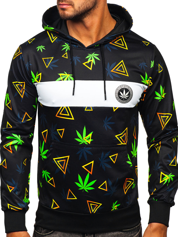 Herren Kapuzenpullover mit Motiv Schwarz Bolf HM631