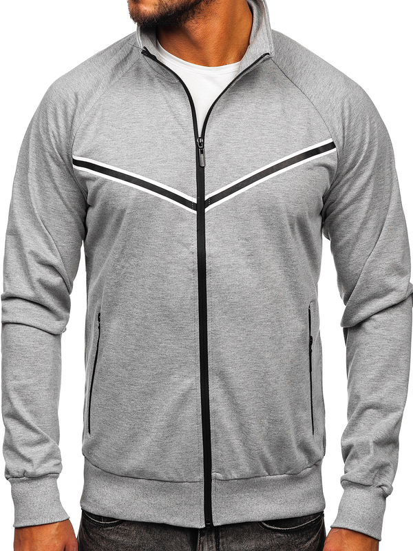 Herren Sweatshirt mit Stehkragen und Reißverschluss Grau Bolf B062