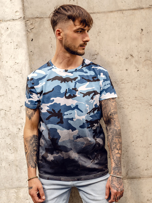 Herren T-Shirt mit Print Camo Azurblau Bolf S808A1