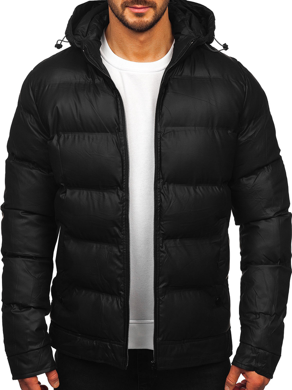Herren Winterjacke mit Kapuze Schwarz Bolf 22M327