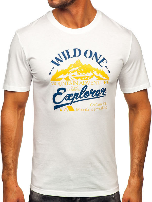 Herren Baumwoll T-Shirt mit Motiv Weiß Bolf MPO3484