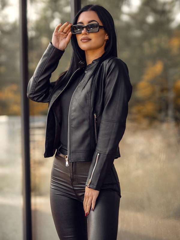 Damen Kunstlederjacke Schwarz Bolf 11Z8206