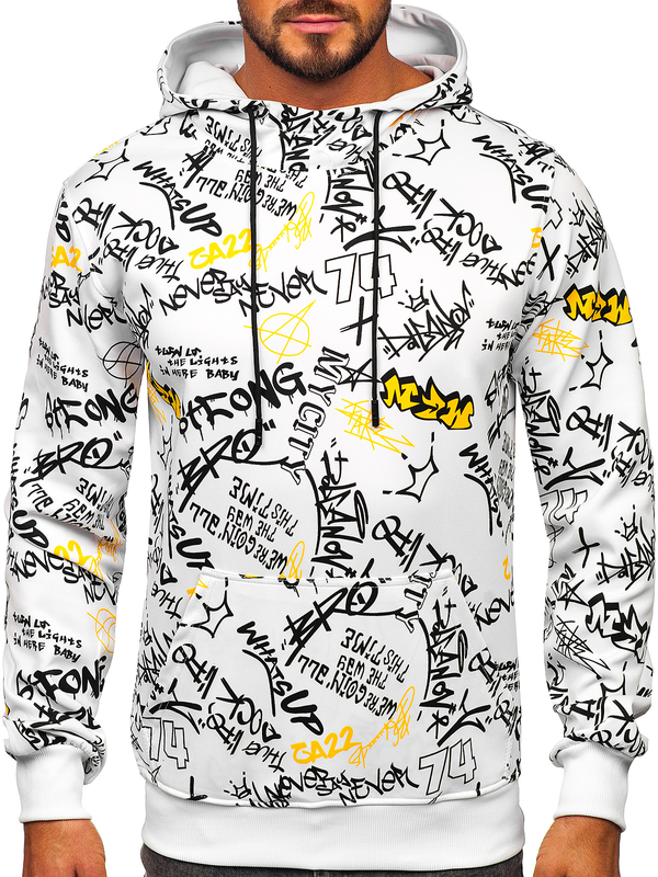 Herren Sweatshirt mit Motiv mit Kängurutasche Weiß Bolf 8B1101