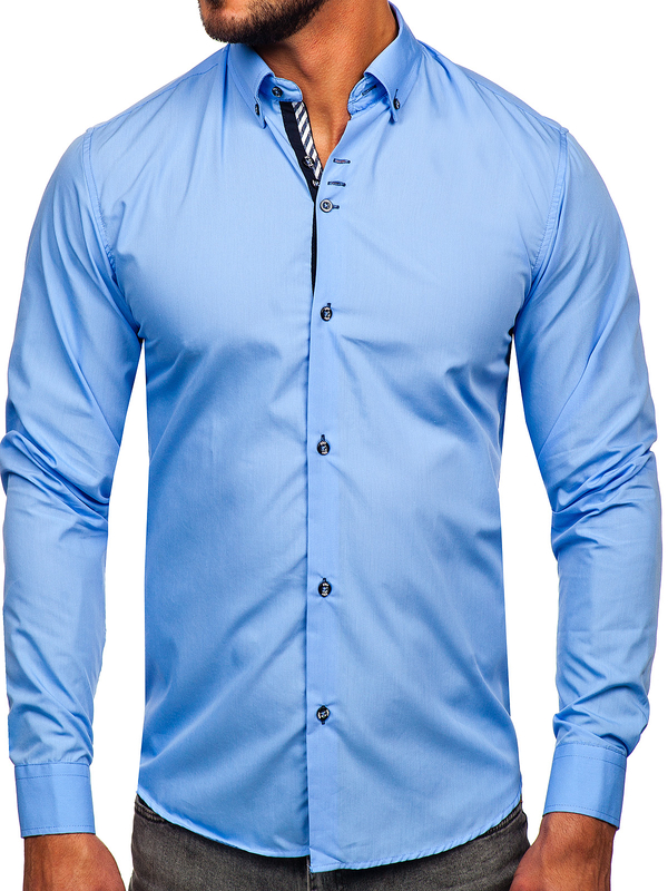 Herren Hemd Langarm Elegant Blau Bolf 5796-1