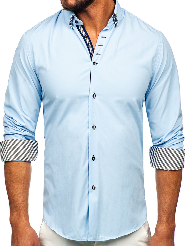 Herren Hemd Langarm Azurblau Bolf 3762