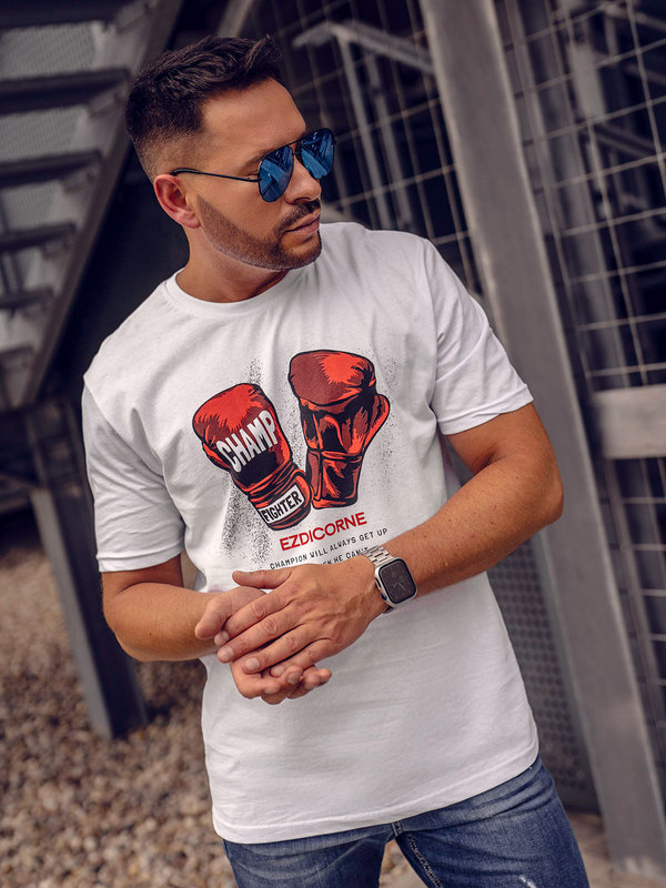 Herren Baumwoll T-Shirt mit Print Weiß Bolf 14751A
