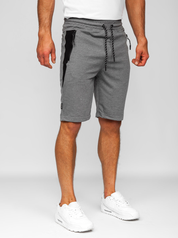 Herren Kurze Sporthose Shorts Grau-Schwarz Bolf Q3876