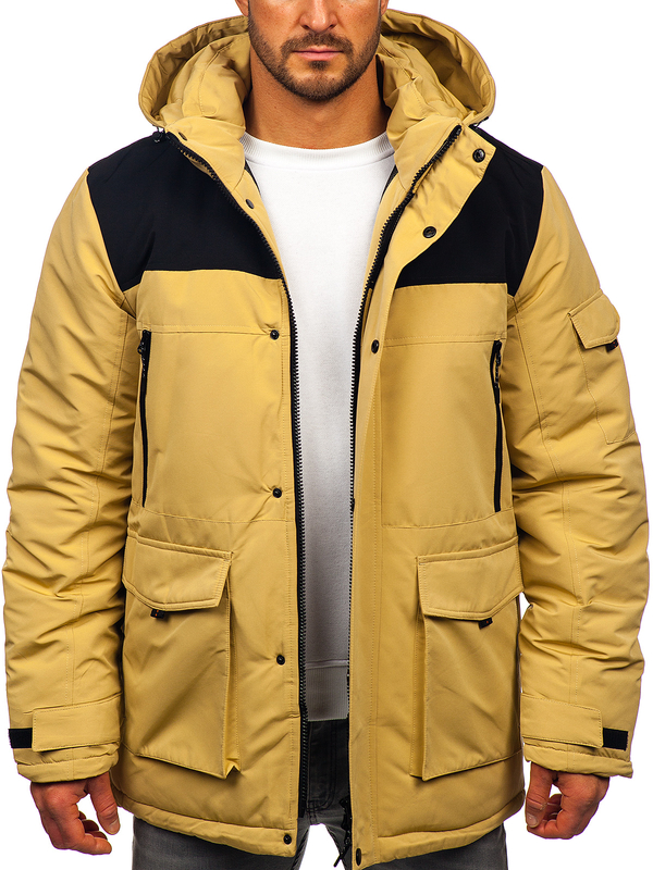 Herren Winterjacke mit Kapuze Beige Bolf 22M322
