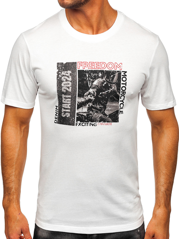 Herren Baumwoll T-Shirt mit Motiv Weiß Bolf MPO3475