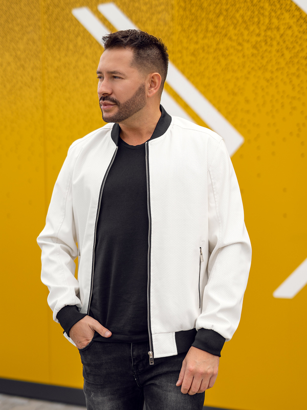 Herren Kunstlederjacke Bomberjacke Weiß Bolf 7110A