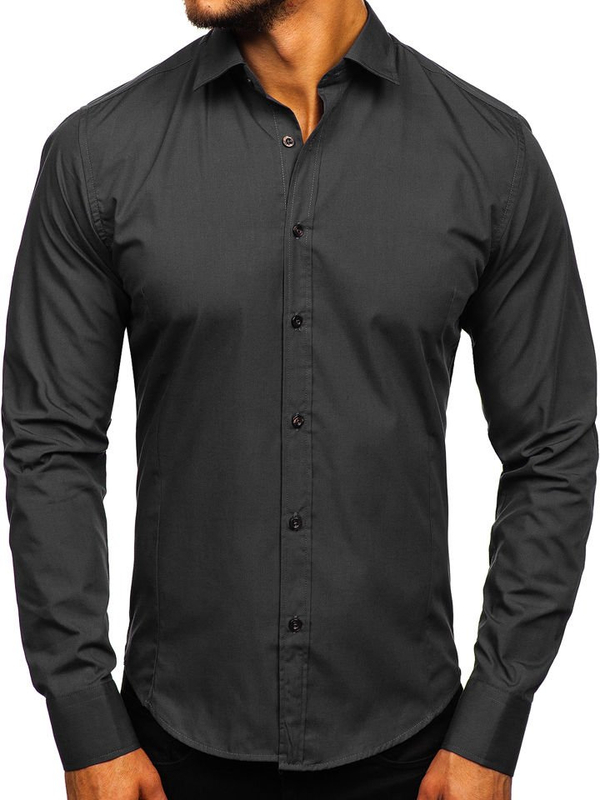 Herren Elegantes Langarmhemd Schwarz Bolf 1703