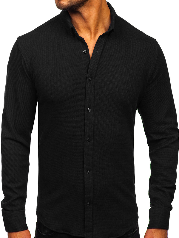 Herren Hemd Langarm Musselin Schwarz Bolf 506