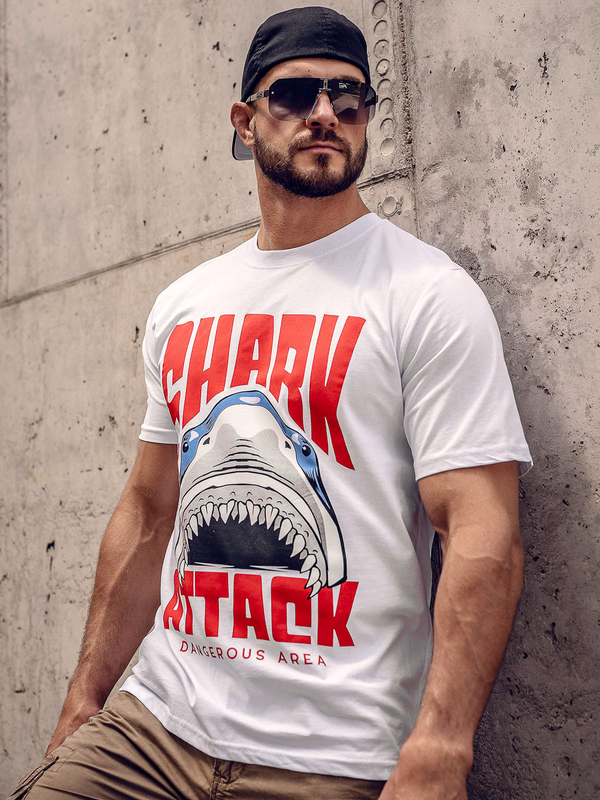 Herren Baumwoll T-Shirt mit Print Weiß Bolf 143020A