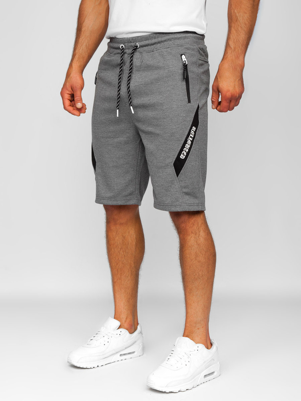 Herren Kurze Sporthose Shorts Grau-Weiß Bolf Q3875