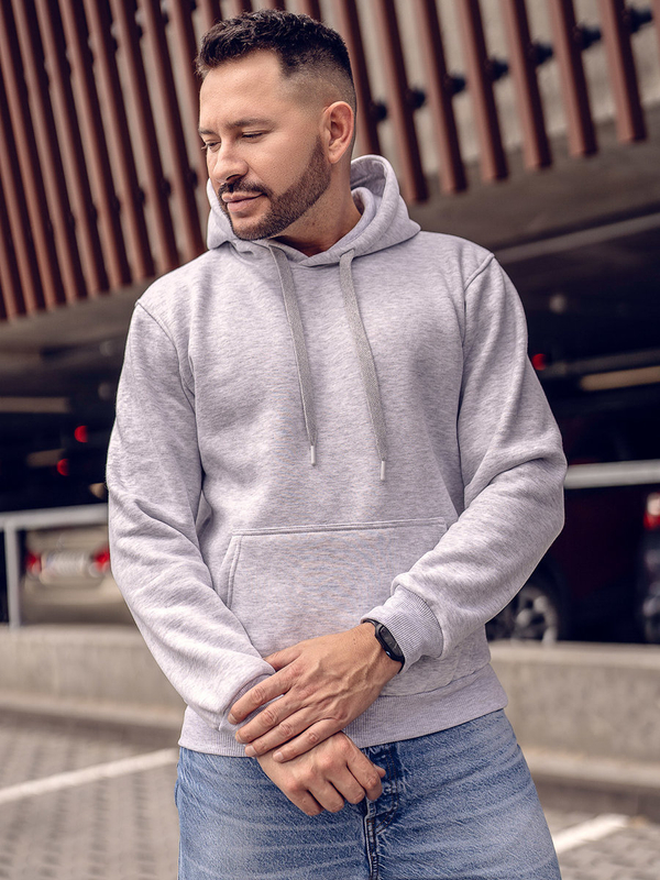 Herren Kapuzenpullover mit Kängurutasche Hellgrau Bolf B1004