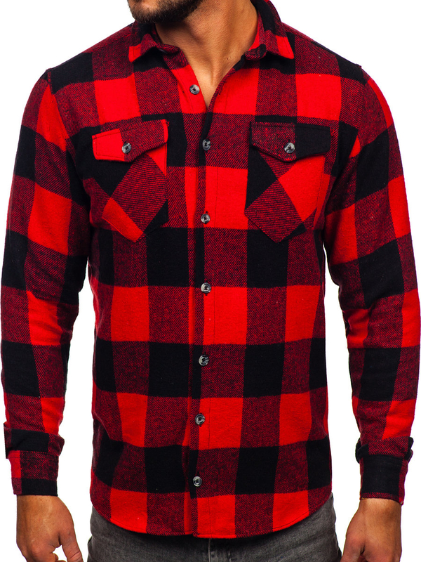 Herren Flanellhemd Langarm Schwarz-Rot Bolf 20723