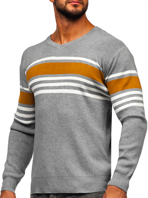Herren Pullover mit V-Ausschnitt Grau Bolf S8536