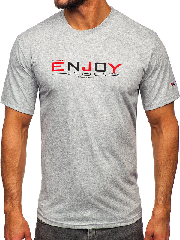 Herren Baumwoll T-Shirt mit Motiv Grau Bolf 14739