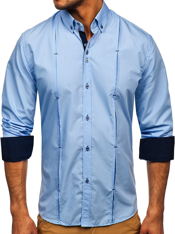 Herren Hemd Langarm Elegant Blau Bolf 20725