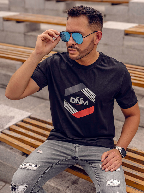 Herren Baumwoll T-Shirt mit Print Schwarz Bolf 14741A