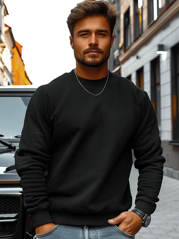 Herren Sweatshirt ohne Kapuze Schwarz Bolf BO-01