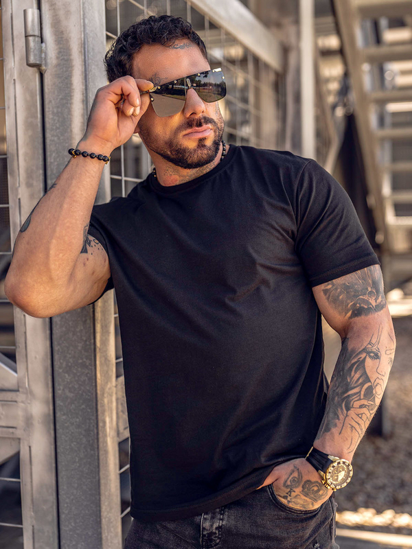 Herren Baumwoll Uni T-Shirt Schwarz Bolf 192397B