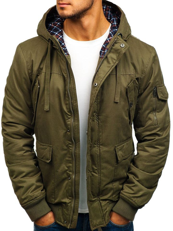 Herren Warme Winterjacke Baumwoll Jacke Grün Bolf 1890