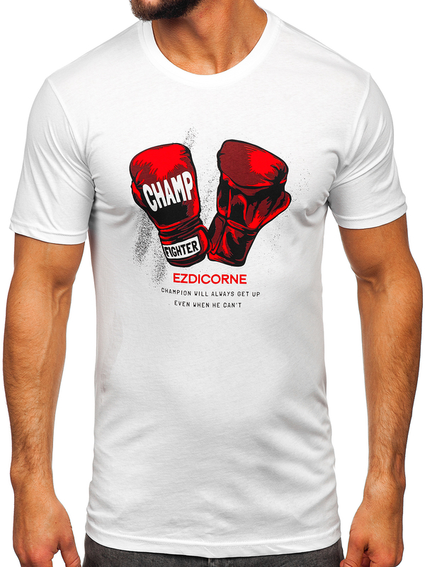 Herren Baumwoll T-Shirt mit Motiv Weiß Bolf 14751