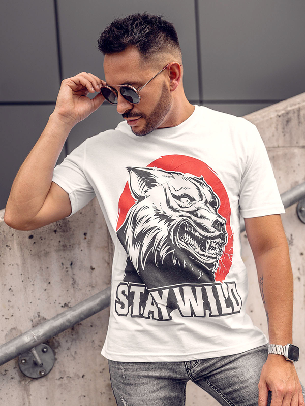 Herren Baumwoll T-Shirt mit Print Weiß Bolf 143021A