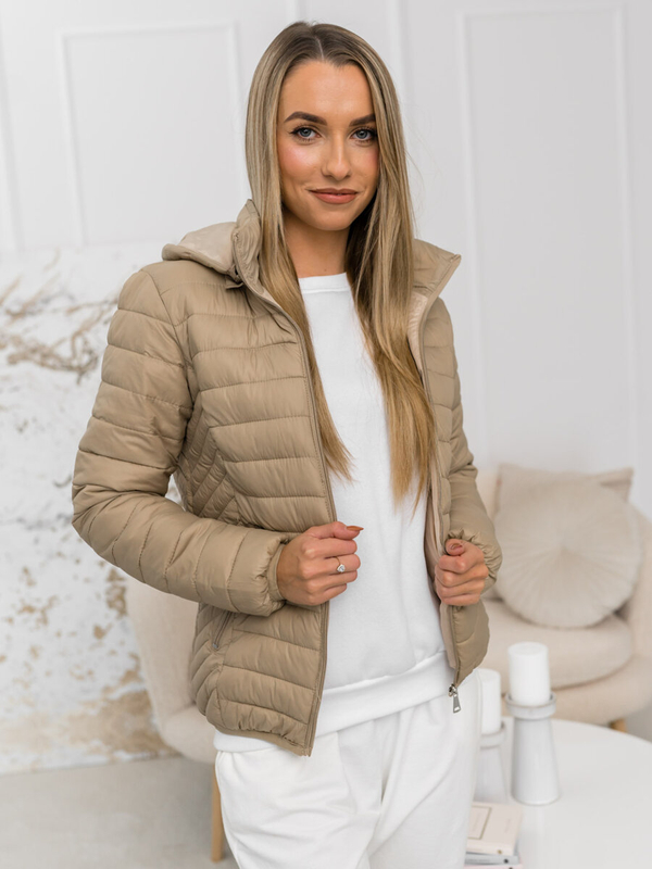 Damen Gepolsterte Übergangsjacke mit Kapuze Beige Bolf B0124A