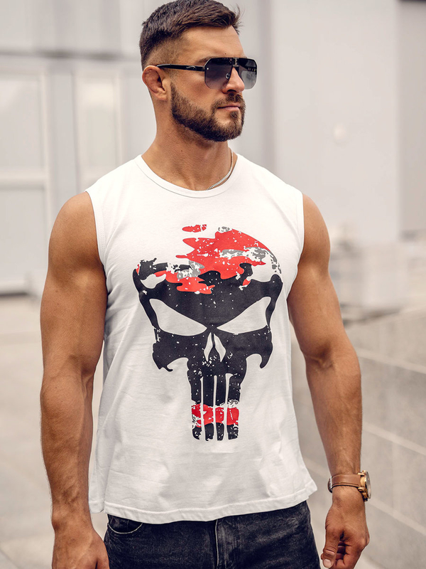 Herren Tank Top mit Motiv Weiß-Schwarz Bolf 14822A