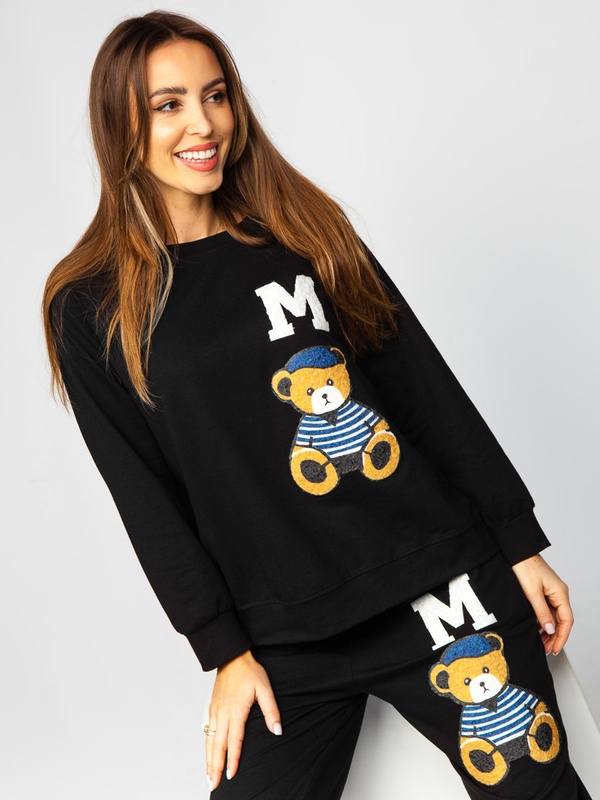 Damen Zweiteiler Sport Set mit Aufnäher Schwarz Bolf 52308