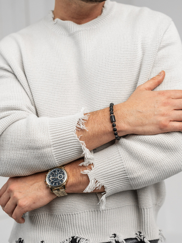 schwarzes Herren Armband Glasperlen auf Gummiband Bolf TT4924