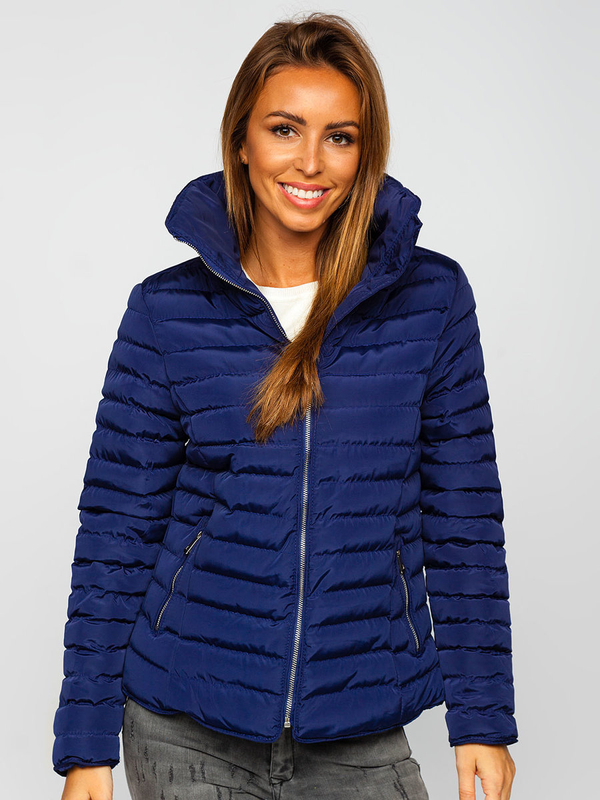 Damen Gepolsterte Winterjacke ohne Kapuze Dunkelblau Bolf 23063
