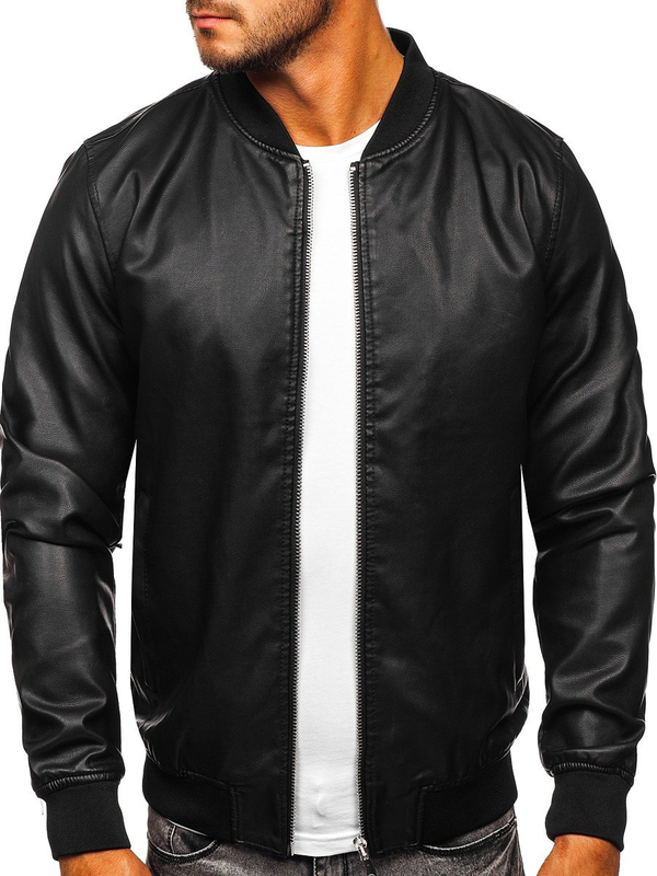 Herren Kunstlederjacke Bomber Jacke Schwarz Bolf HK05