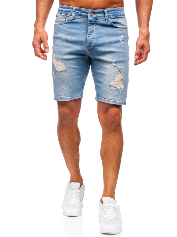 Herren Kurze Jeanshose Jeansshorts Blau Bolf 0464