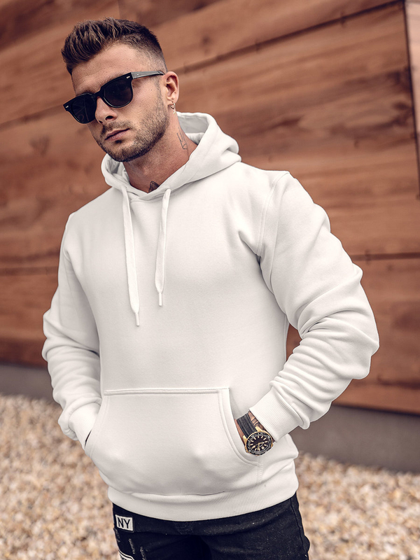 Herren Kapuzenpullover mit Kängurutasche Weiß Bolf B1004