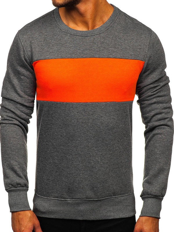 Herren Sweatshirt ohne Kapuze Schwarzgrau-Orange Bolf 2021