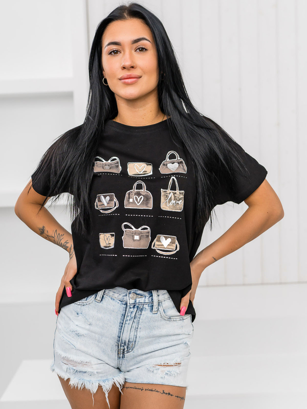 Damen T-Shirt mit Motiv Schwarz Bolf 95T2531