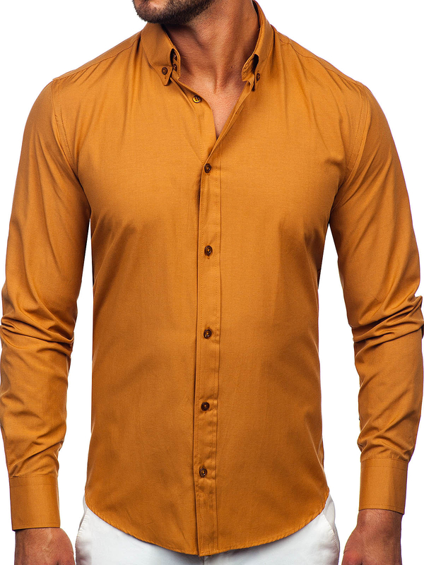 Herren Elegantes Langarm Hemd Camel Bolf 5821-1
